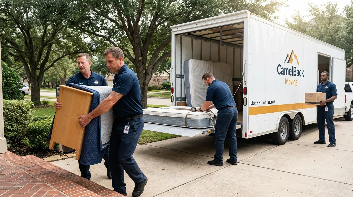 Crew loading residential truck for cross-state move from El Dorado Hills, CA