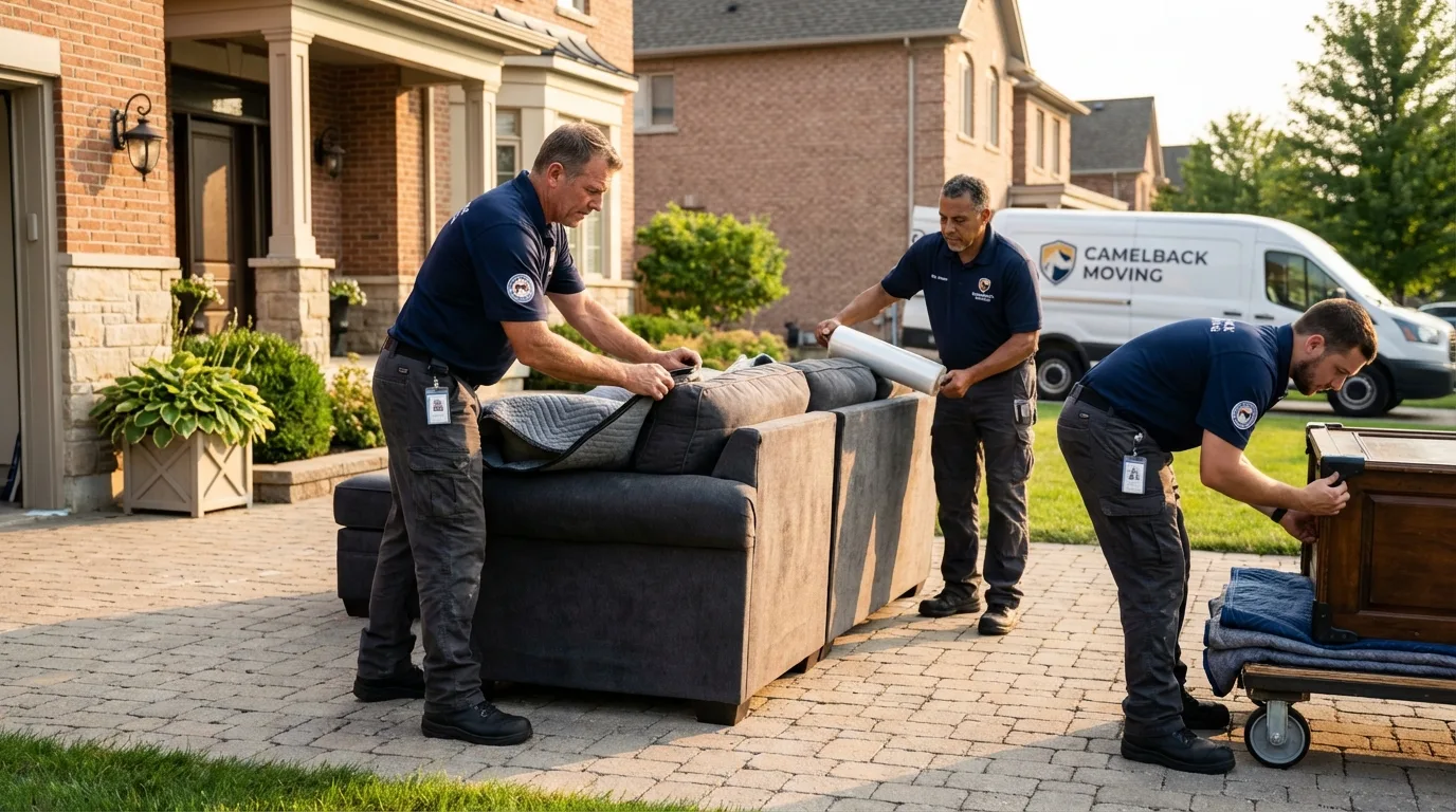 Large estate moving crew wrapping furniture in El Dorado Hills, CA