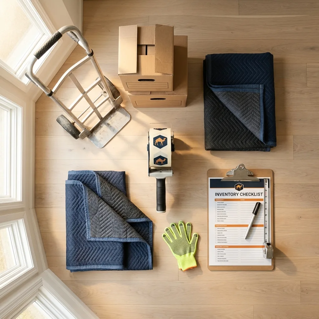 Professional moving supplies and packing materials layout for El Dorado Hills residential relocations